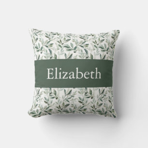 Sage Green French Country Olive Monogram Name Cushion