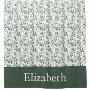 Sage Green French Country Olive Monogram Name Shower Curtain