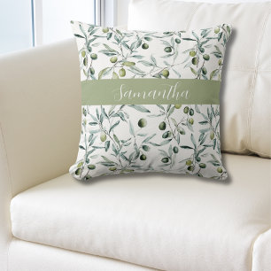 Sage Green French Country Olive Name  Cushion