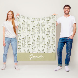 Sage Green French Country Olive Pattern Name Fleece Blanket