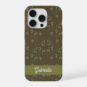Sage green French country Olive pattern Name iPhone 15 Pro Case