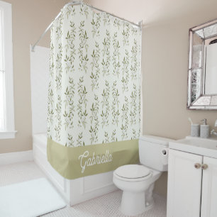 Sage Green French Country Olive Pattern Name Shower Curtain