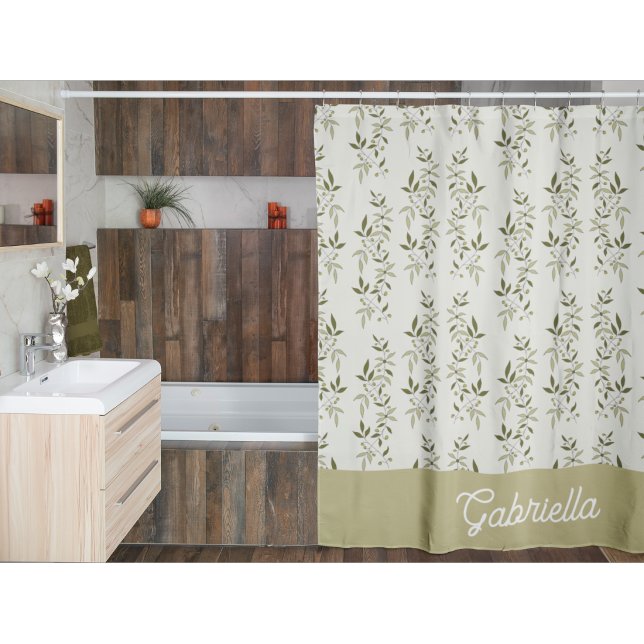 Sage Green French Country Olive Pattern Name Shower Curtain (Creator Uploaded)