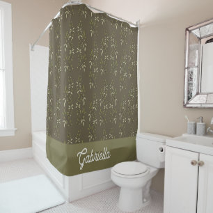 Sage Green French Country Olive Pattern Name Shower Curtain