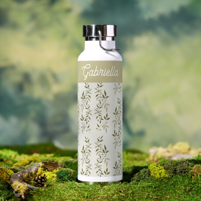 Sage green French country Olive pattern name Water Bottle (Outdoor (Rotated))