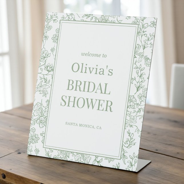 Sage Green French Floral Bridal Shower Welcome Pedestal Sign (Creator Uploaded)