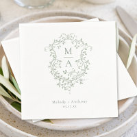 Sage Green French Floral Crest Classic Wedding 