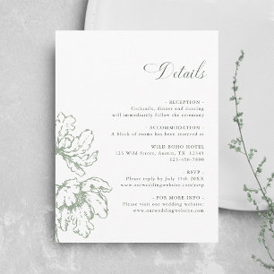 Sage Green French Floral Wedding Details Enclosure Card