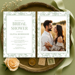 Sage Green French Toile Photo Bridal Shower Invitation