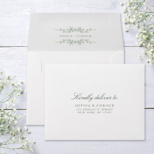 Sage Green French Wedding Pre-Printed Address RSVP Envelope