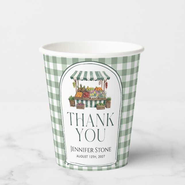 Sage Green Fresh Off The Market Bridal Shower Paper Cups (Front)