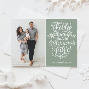 Sage Green Frohe Weihnachten Calligraphy Photo Holiday Postcard