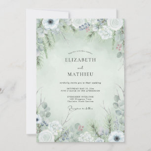 Sage Green Frosted Winter Wedding Invitation