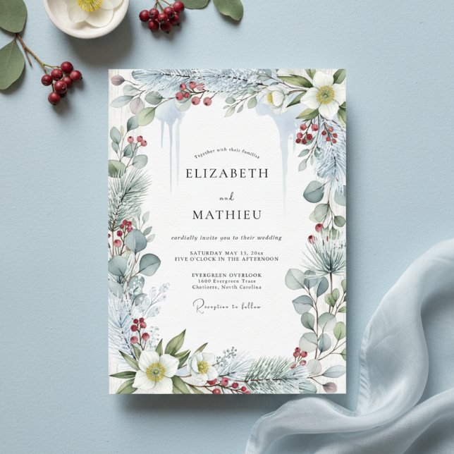 Sage Green Frosty Winter Wedding Invitation (Creator Uploaded)