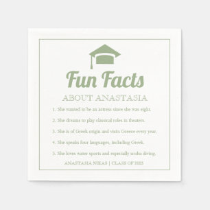 Sage green Fun Facts class of 2022 graduation cap Napkin