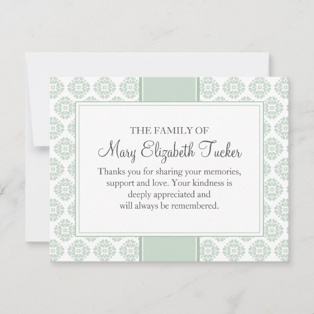Sage Green Funeral Note Card Flat Bereavement Note (Front)