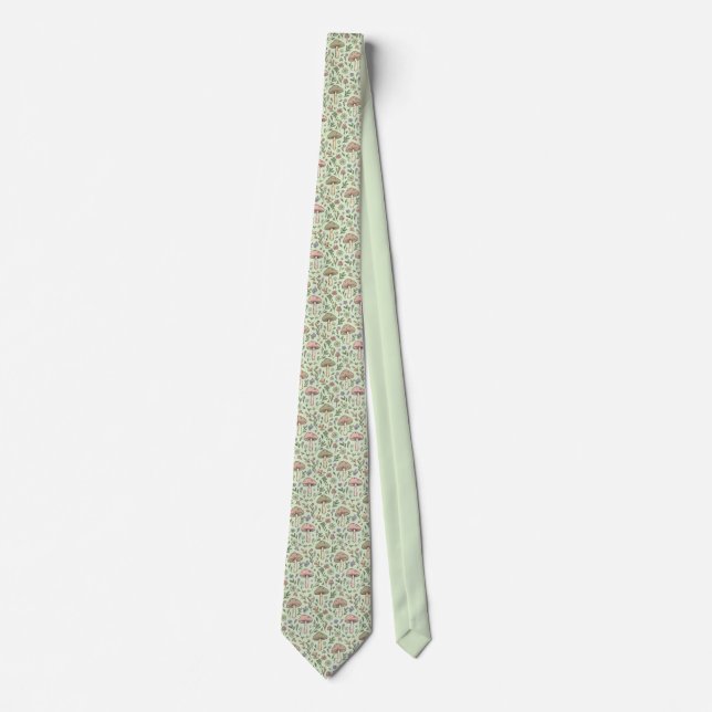 Sage Green Fungi Botanical | Rustic Wedding Gift Tie (Front)