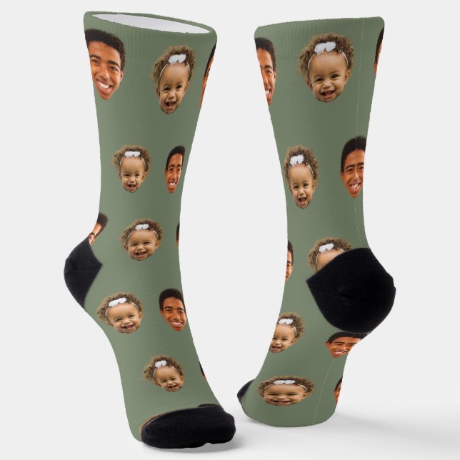 Sage Green Funny Custom 2 Face Photo Mum Socks (Angled)