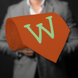 Sage Green Funny Initial Letter   Rust Colour Tie