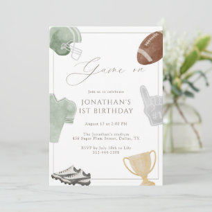 Sage Green Game On Football Birthday Invitation