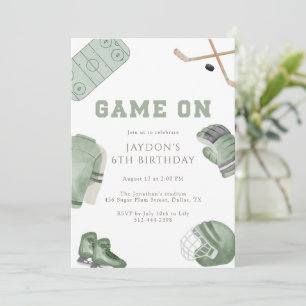 Sage Green Game On Hockey Birthday Party Sports  Invitation