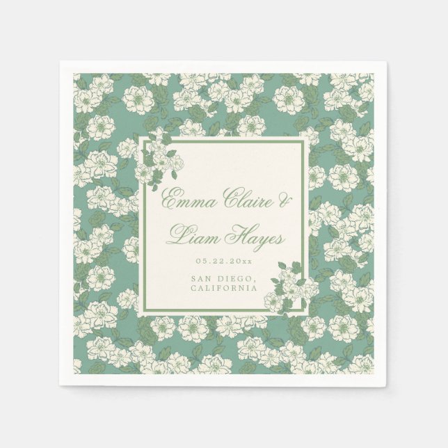 Sage Green Garden Chinoiserie Napkin (Front)