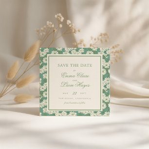 Sage Green Garden Chinoiserie Square Save the Date Invitation