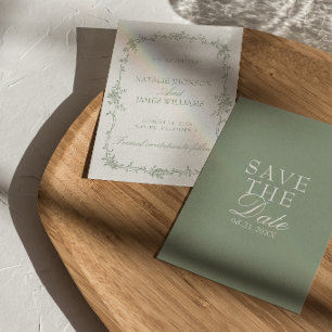 Sage Green Garden Floral Old Money Wedding Save The Date