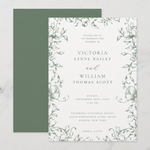 Sage Green Garden Floral Wedding Invitation