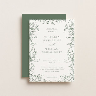 Sage Green Garden Floral Wedding Invitation