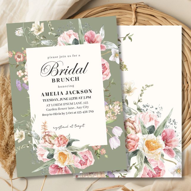 Sage green garden flower spring Bridal shower Invitation (Creator Uploaded)