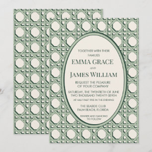 Sage Green Garden Rattan Cane Wedding Invitation