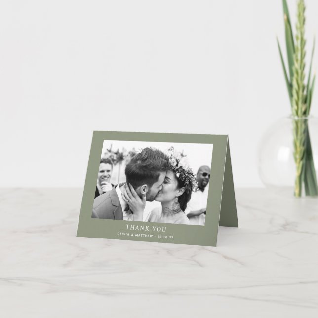 Sage Green Garden Wedding. Minimalist Photo Folded Thank You Card (Front)