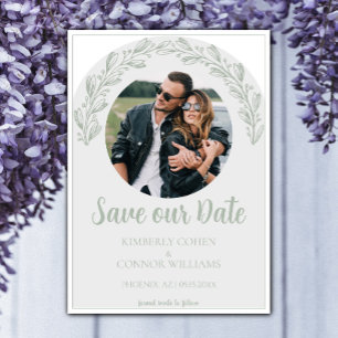 Sage Green Garland Photo Save the Date