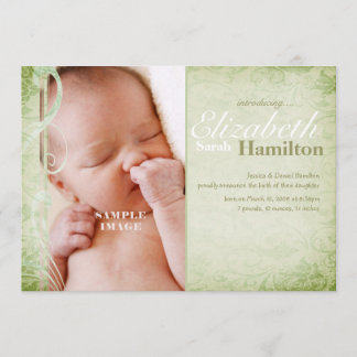 Sage Green Gender Neutral Baby Birth Announcement
