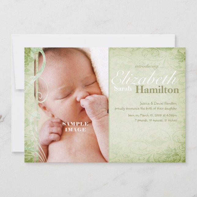 Sage Green Gender Neutral Baby Birth Announcement (Front)