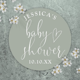 Sage Green Gender Neutral Baby Shower Favour Classic Round Sticker