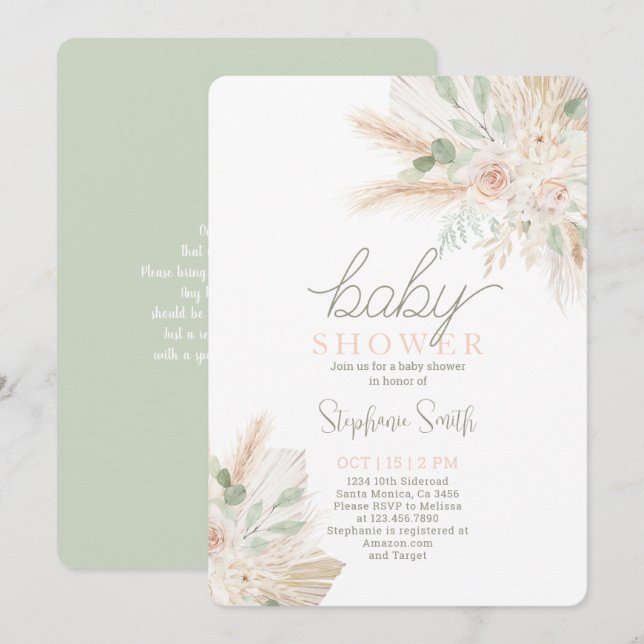 Sage Green Gender Neutral Baby Shower Invitation (Front/Back)