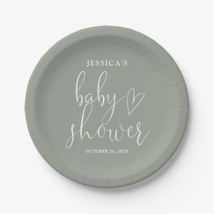 Sage Green Gender Neutral Baby Shower Paper Plate