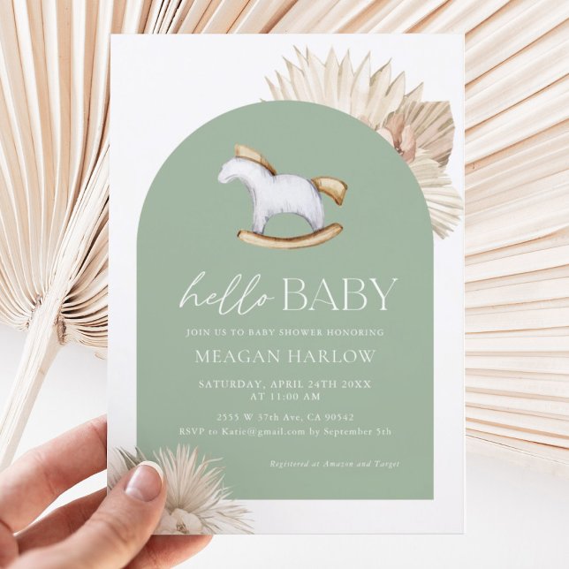 Sage Green Gender Neutral Hello Baby Shower Invitation (Creator Uploaded)