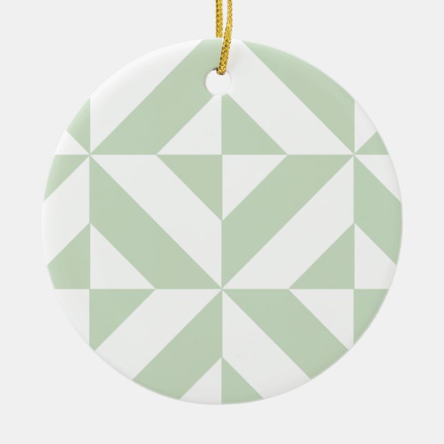 Sage Green Geometric Deco Cube Pattern Ceramic Tree Decoration (Front)