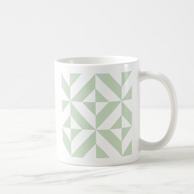 Sage Green Geometric Deco Cube Pattern Coffee Mug (Right)