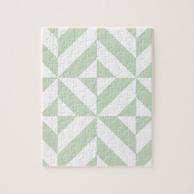 Sage Green Geometric Deco Cube Pattern Jigsaw Puzzle (Vertical)