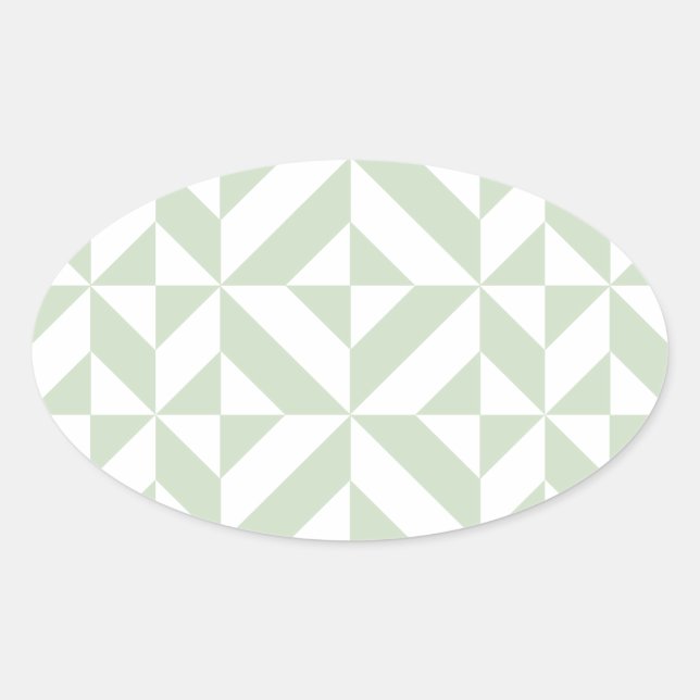 Sage Green Geometric Deco Cube Pattern Oval Sticker (Front)