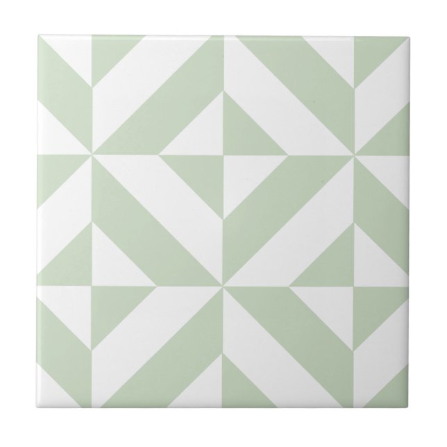 Sage Green Geometric Deco Cube Pattern Tile (Front)