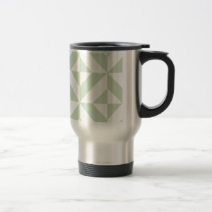 Sage Green Geometric Deco Cube Pattern Travel Mug