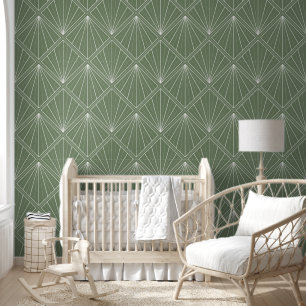 Sage Green Geometric Fan Pattern Wallpaper
