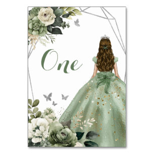 Sage Green Geometric Floral Princess XV Años Table Number
