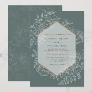 Sage Green Geometric Floral Tapestry Wedding Invitation