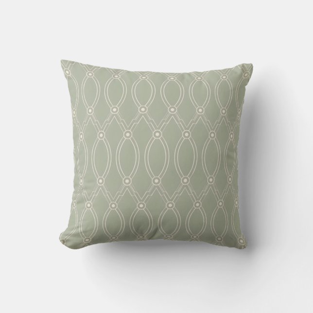 Sage Green Geometric Line Art Seamless Pattern Cushion (Front)